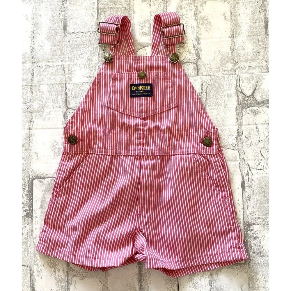 VTG OshKosh Bgosh USA Kids Hickory Stripe Short Cotton Blend Overall Romper 4T